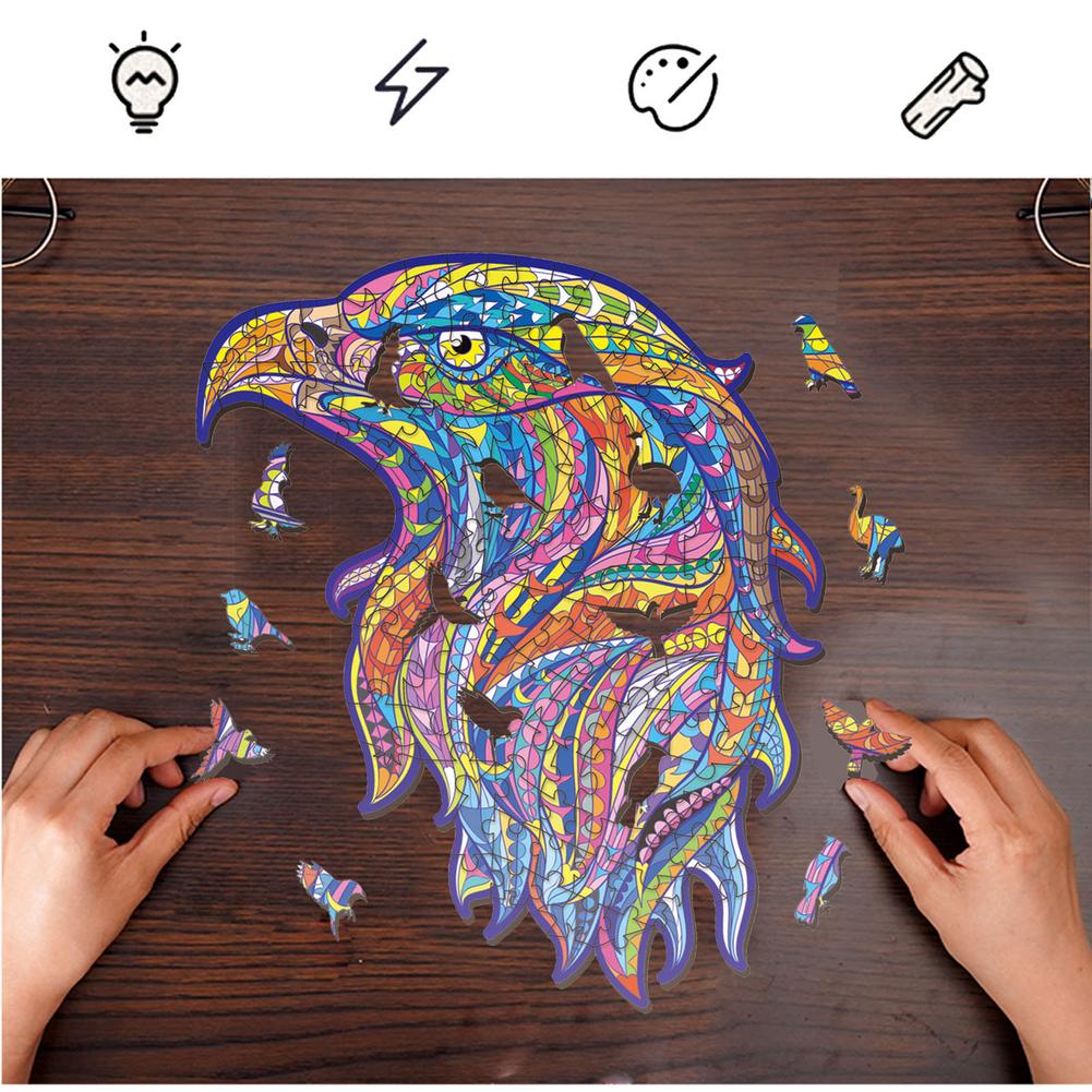 120pcs Unique Wooden animal Jigsaw Puzzles Mysterious Eagle Puzzle Gift Kids Educational Fabulous Gift Interactive Games Toy
