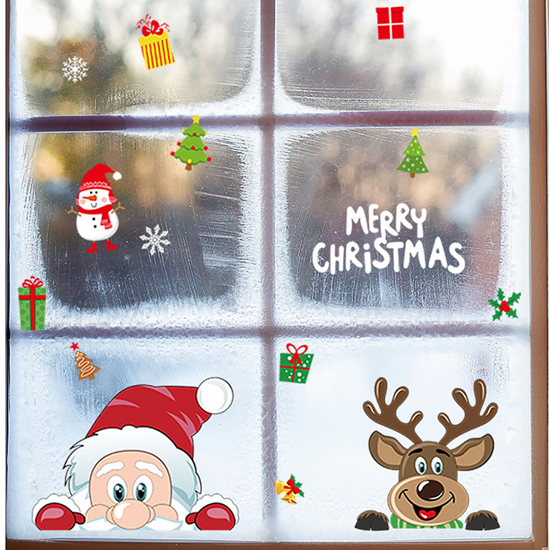 Christmas Window Decal Santa Claus Snowflake Stickers Winter Wall Decals for Kids Rooms New Year Christmas Window Decorations