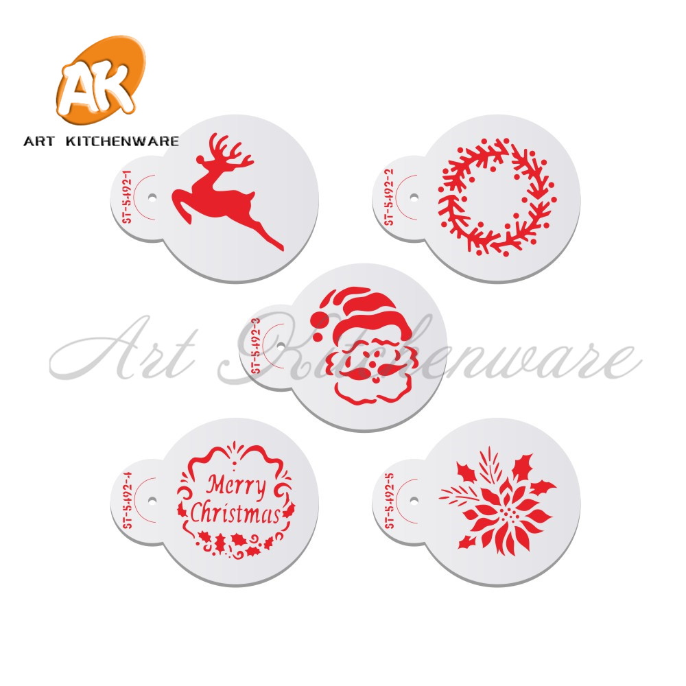 5pcs Santa Cookie Stencil Set Cake Mold Plastic Stencil Template Cupcake Baking Tools for Fondant Christmas Cookie Tools