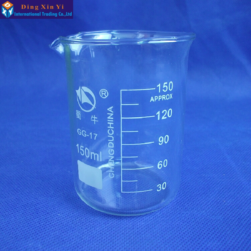 (4pieces/lot) SHUNIU Glass beaker 150ml,Lab beaker 150ml,Low form with graduation and spout Boro 3.3 Glass Chinese famous brand