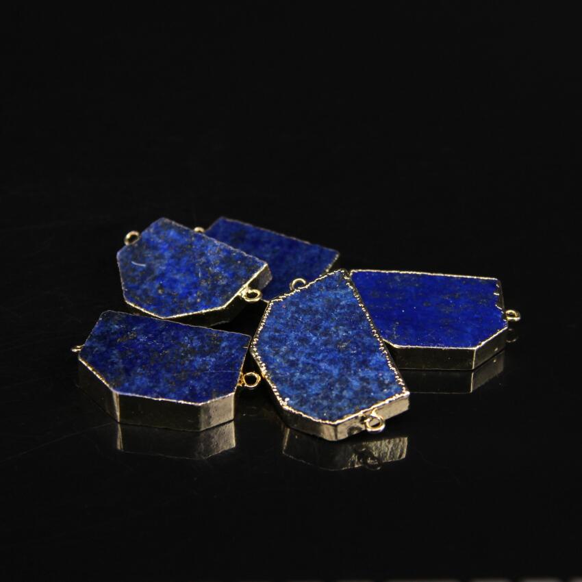 5pcs/lot,Natural Blue Lapis lazuli Freeform Slab Connector,Gold edged Raw Lapis Hexagon Slice Nugget Pendant Necklaces crafts