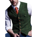 Mens Suit Vest Notched Plaid Wool Herringbone Tweed Waistcoat Casual Formal Business Groomman For Wedding Green/Brown/Green/Grey