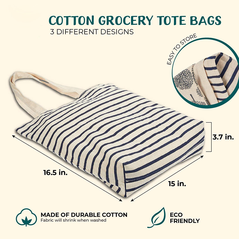 Reusable Grocery Bag Shopping Eco-Friendly Cotton Tote Bags Canvas Multi Purpose Durable & Machine Washable Shoulder Bag