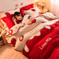 JUSTCHIC Cute Cartoon Strawberry Duvet Cover Winter Milk Cashmere Double-sided Printing Plus Velvet Quilt Cover Double Queen