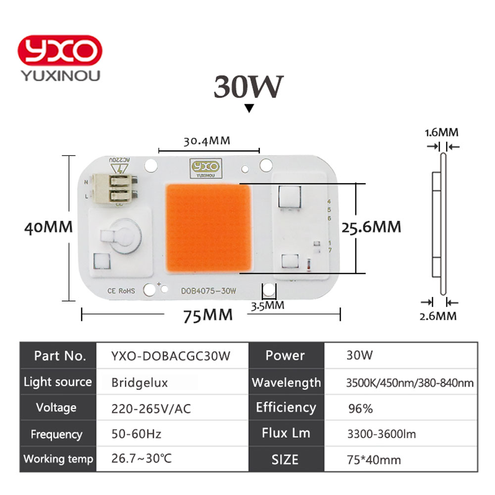 10PCS Smart IC LED DOB Chip AC 220V 110V 20W 30W 50W LED Lamp Light Cover Lens Reflects DIY For LED Grow Light LED Floodlight