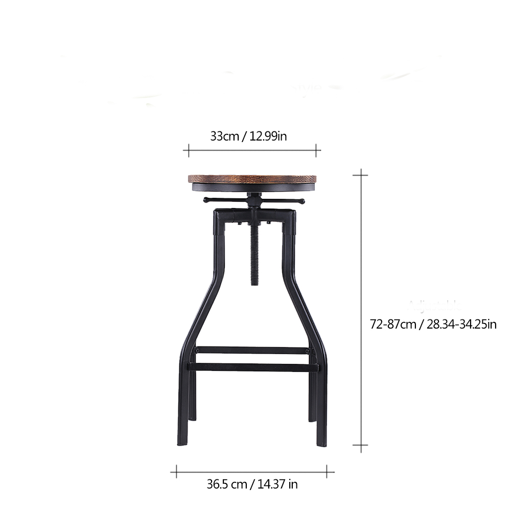 iKayaa Height Adjustable Swivel Bar Stool Industrial Style Natural Pinewood Top + Metal Kitchen Dining Chair