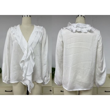 White Long Sleeve V-Neck Stylish Top