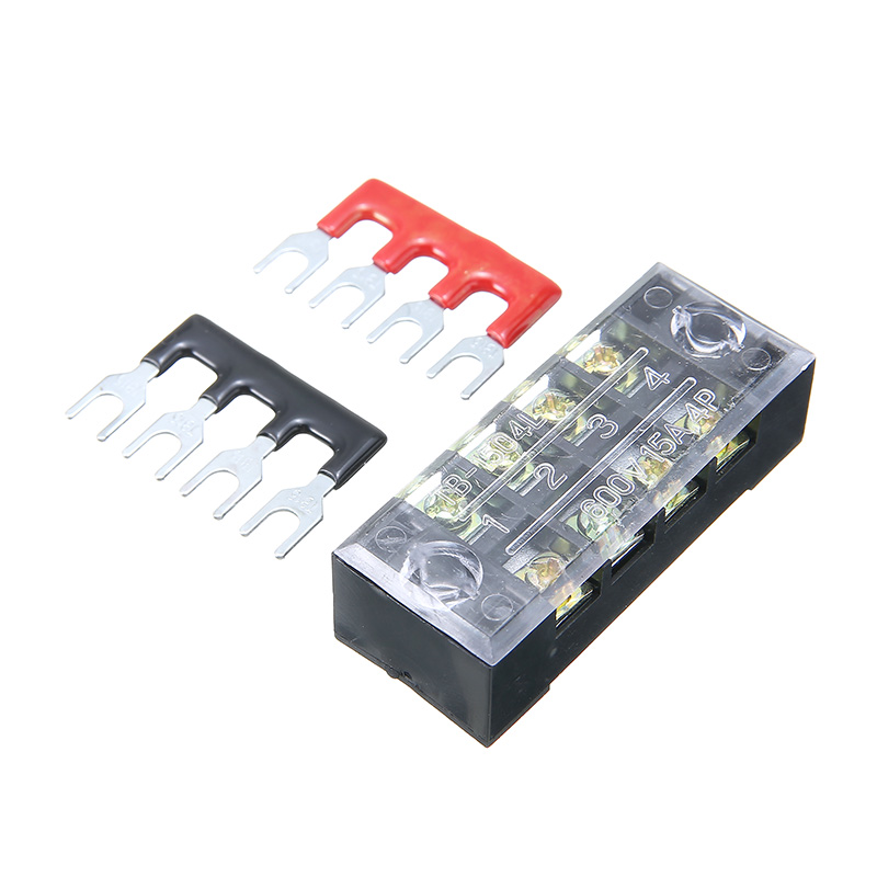 1pc 600V 15A 4P Power Distribution block Double Row Wire Barrier Terminal Block With 2 Connector Strips for Electronic Connector