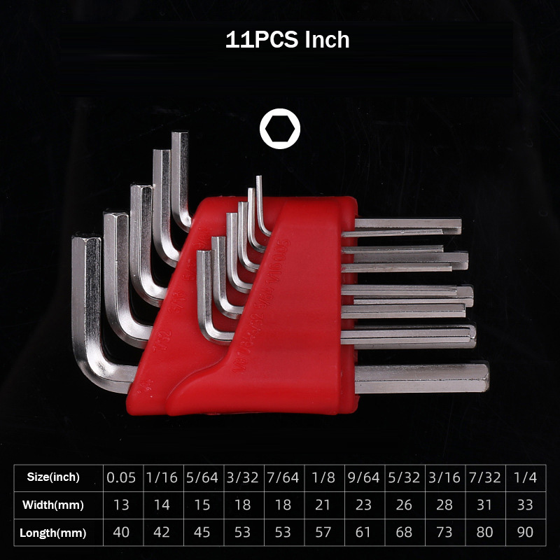 11Pcs 9Pcs 5Pcs Hex Key Hexagon Wrench Key-Wrench Metric British Short Ball Head L-Type Wrench 1/16"- 1/4" Inch & 1.5mm-6mm