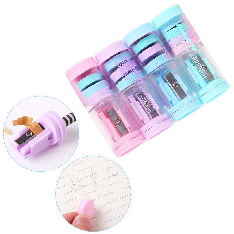 Candy Color Pencil Sharpener With Erasers Kawaii Pencil Sharpener For Girls Gifts School Supplies