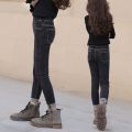 Children Winter Black Color Jeans Teenage Girl Elastic Plush Skinny Cowboy Pants Kids Thicken Plus Velvet Casual Denim Trousers