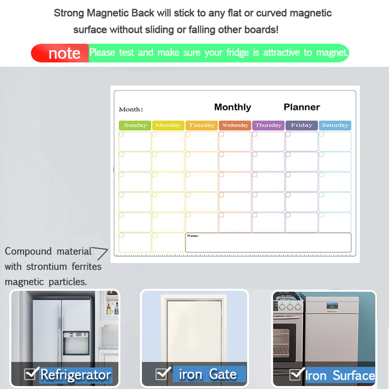 Magnetic Schedule Weekly Monthly Planner Soft Whiteboard Calendar Erase Board Magnet Fridge Stickers Memo Message Drawing Marker