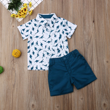 Emmababy Summer Toddler Baby Boy Clothes Dinosaur Print Shirt Tops Short Pants 2Pcs Outfits Casual Clothes Summer