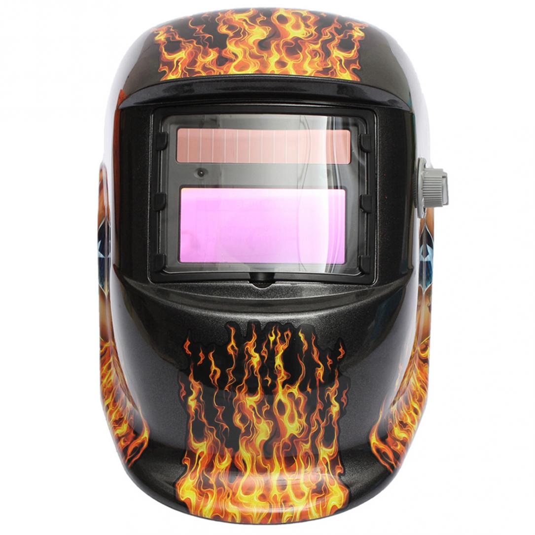 Solar Power Auto Darkening Adjustable Shade Range TIG MIG MMA Electric Welding Mask Helmet Solder Cap Flaming Skull Design