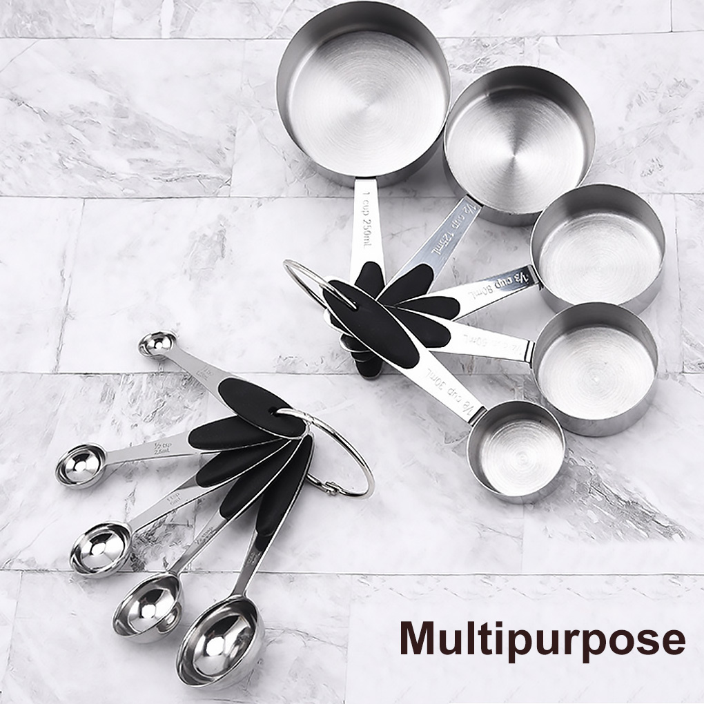 10Pcs Stackable Measuring Tool Cups and Spoons Set with Handle Scale Stainless Steel Baking Cooking Kitchen Essentials