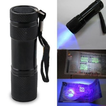 1pc Portable Aluminum 9Led Linterna de linterna Violet Light Flashlights Torch Light Lamp Tactical Flashlight Ultraviolet Lamp