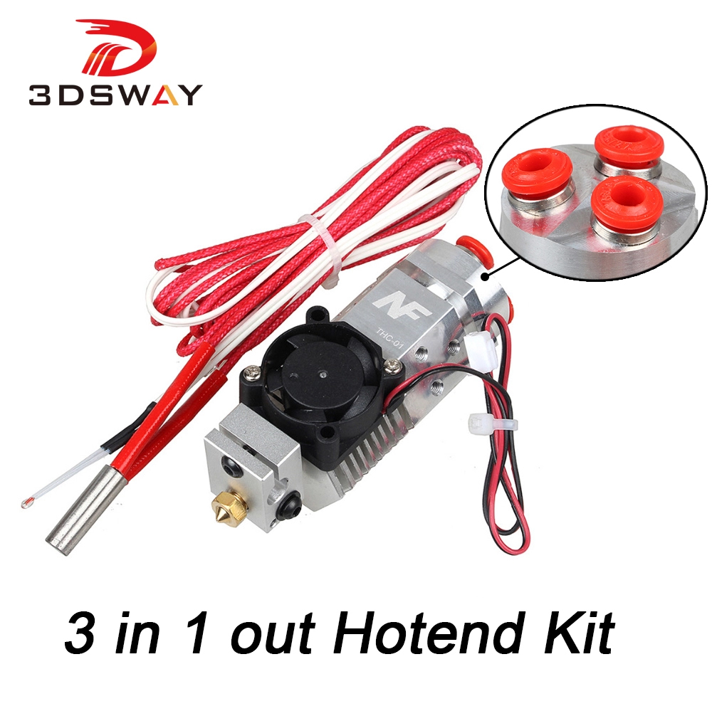 3DSWAY 3D Printer Parts 3 in 1 out Multi-color Extruder Hotend Kit NF THC-01 Three Colors Switching Hotend Kit for 0.4mm 1.75mm