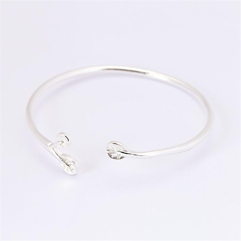 New Simple Temperament Leaf Fashion Bracelets 925 Sterling Silver Jewelry Personality Fresh Olive Leaf Opening Bangles SB178