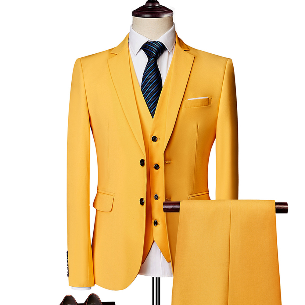 Pure Color Men Formal Suits Fashion Business Casual Banquet Male Suit Jacket +Vest + Pants Size 6XL 2/3 Piece Suits for Wedding