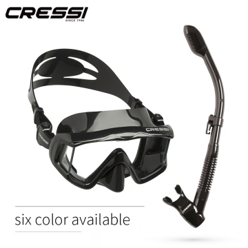 Cressi PANO3 + DRY Snorkeling Set Silicone Skirt Three-Lens Panoramic Scuba Diving Mask Dry Snorkel for Adults