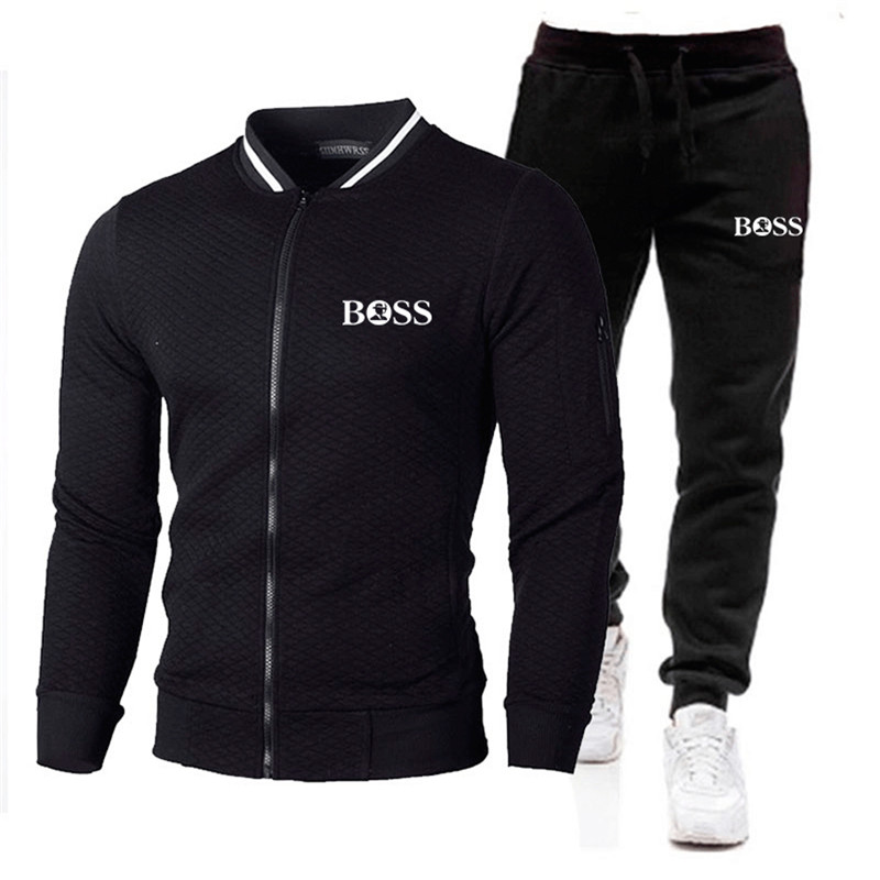 Men Casual Sets 2020 Winter New Brand Splice Jogger Tracksuit Zipper Hoodies+Pants 2PC Sets Men's Sportswear Sport Suit Clothing