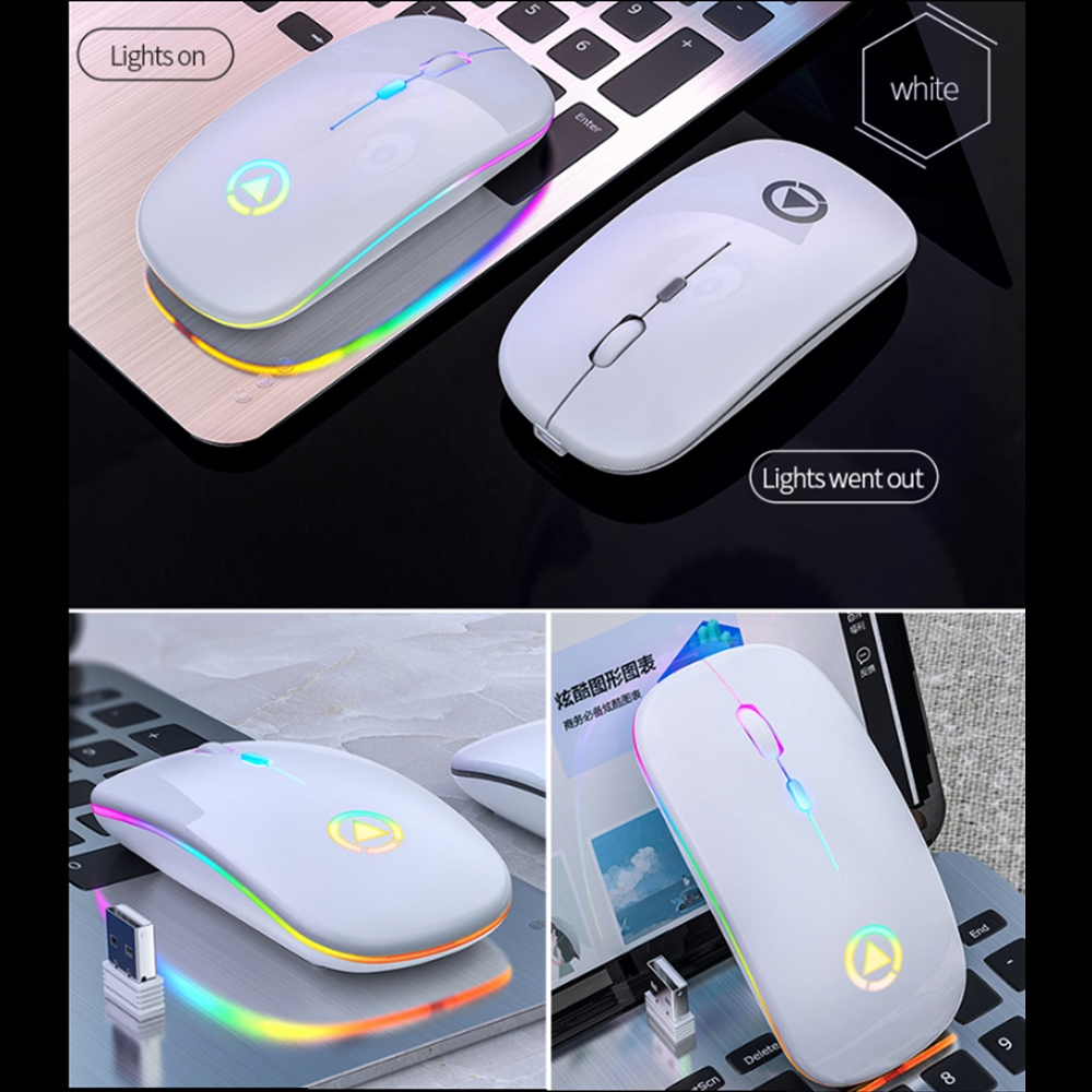 A2 Slim Mini Wireless Bluetooth Mouse Rechargeable Silent LED Backlit Mice 2.4GHz USB Adjustable DIP Optical Mouse