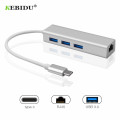 KEBIDU USB C HUB Gigabit Ethernet Rj45 Lan Adapter USB Type C to USB 3.0 HUB 10/100/1000 Network Card for MacBook