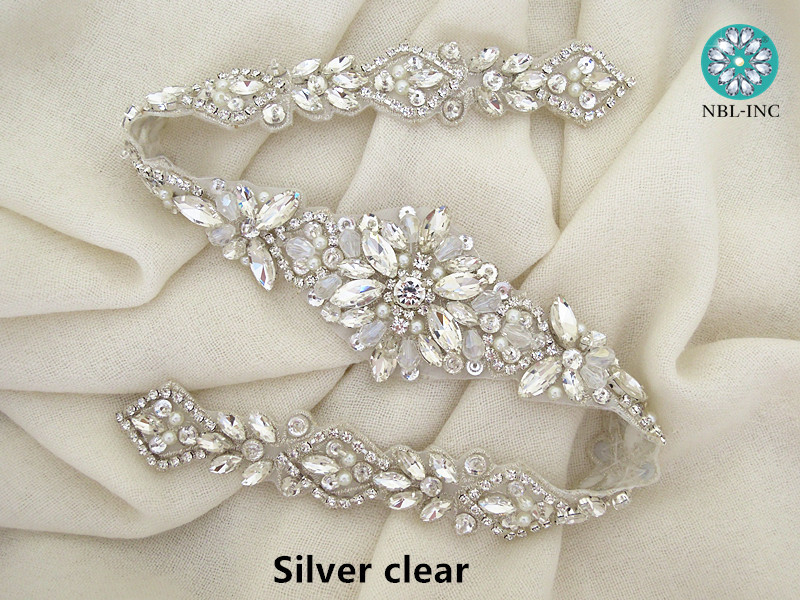 (1PC) Wedding belt silver rhinestone applique rose gold bridal crystal beaded applique iron on for wedding dresses WDD0919