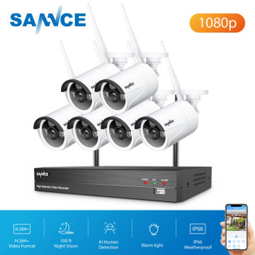 1080P 8CH NVR Wireless CCTV Home Security System 6pcs 2MP Smart IR IP Camera Outdoor Waterproof Video Surveillance Kits Set