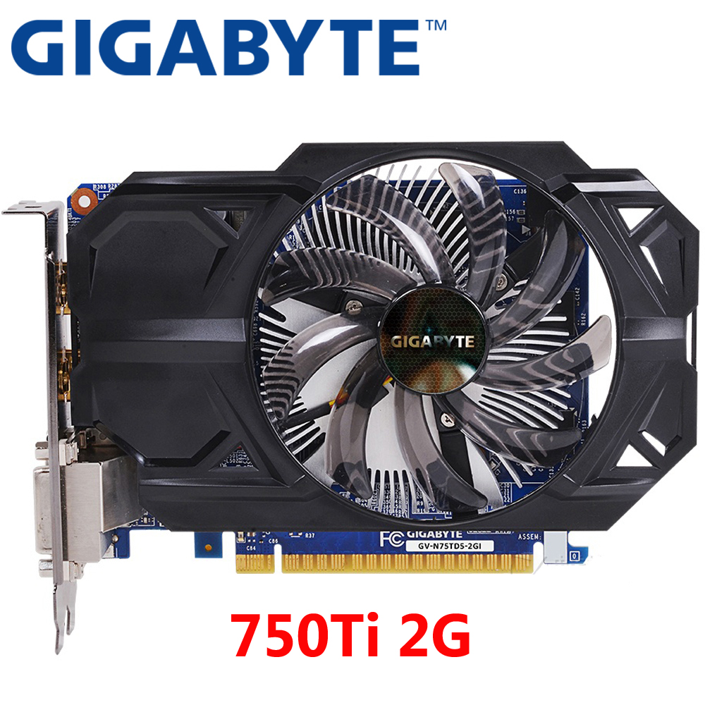 Original GIGABYTE GTX 750Ti 2GB Graphics Card 128Bit GDDR5 Video Cards for nVIDIA Geforce GTX 750 Ti 2G Hdmi Dvi VGA Cards Used
