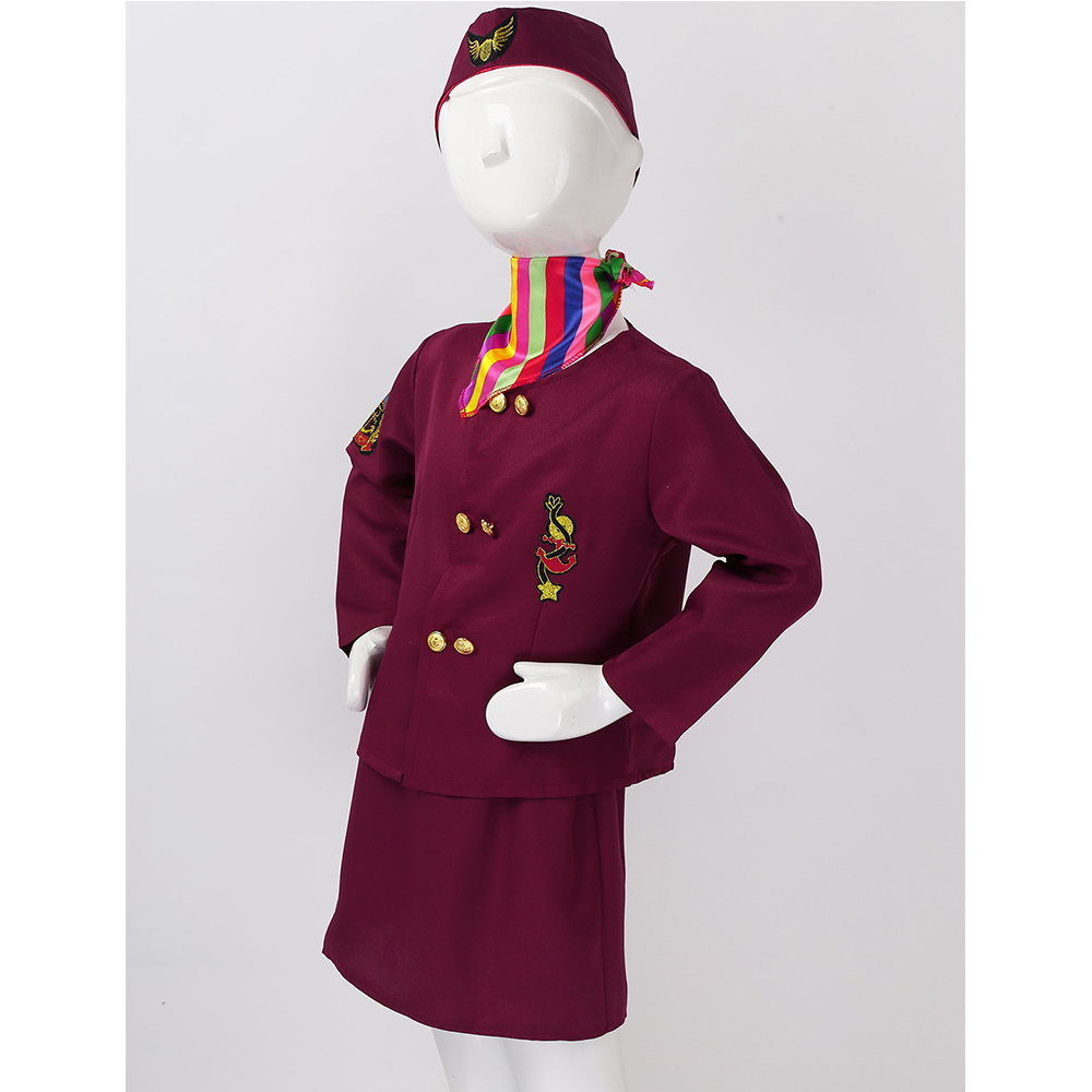 TiaoBug Kids Airline Stewardess Costume Girls Halloween Cosplay Flight Aviation Uniform Coat Skirt Scarf with Hat Set Dress Up