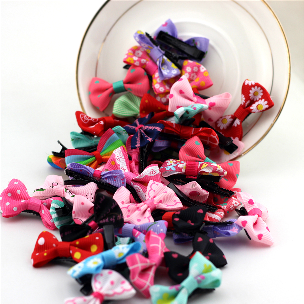 10pcs Baby Hair clip Little Ribbon Hair bows Mini small Printed Bow clips for Girls hair accessories Bebes grosgrain Hairpins