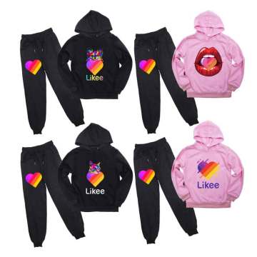 Russia Video Likee Casual Clothing Sets Full Sleeves Hoodie Pants Likee Video App Boys Girls Suit Children Kids Clothing