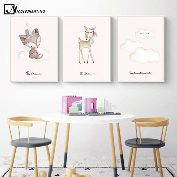 Child Poster Picture Forest Animal Deer Fox Nursery Print Minimalist Wall Art Canvas Painting Nordic Kid Baby Room Decoration