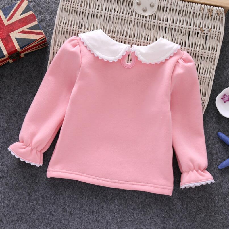 Warm Thick Winter Girls T-shirts Long Sleeve Cotton T shirt Peter Pan Collar Baby Toddler Clothes Girl Blouse Shirts Kids Tops