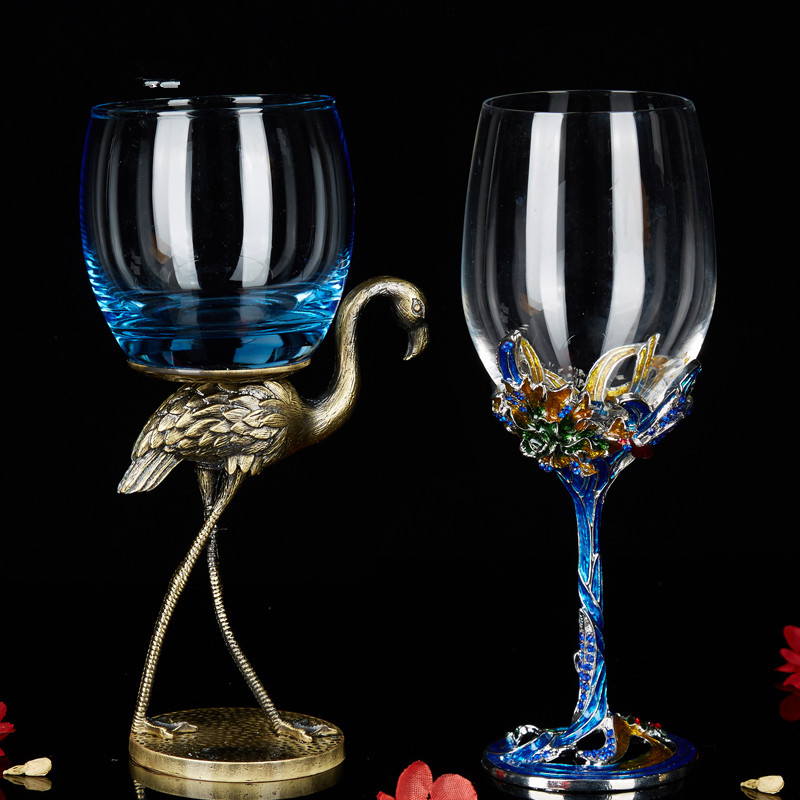 2 Pcs Crystal Champagne Red Wine Glass High Foot Enamel Cup Marry Decoration Gift Fashion Bird Shape Goblet