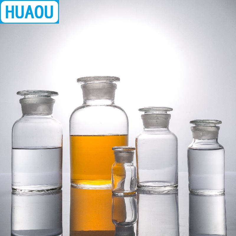 HUAOU 250mL Wide Mouth Reagent Bottle Transparent Clear Glass with Ground in Glass Stopper Laboratory Chemistry Equipment