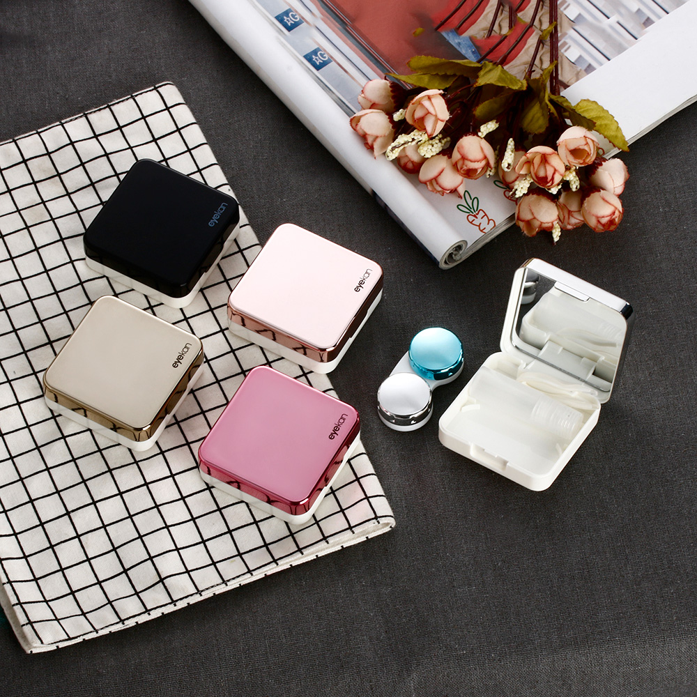 1Pcs ABS Plastic square mirror cover colorful contact lens case Travel Container Holder Storage Soaking Box Case Hot Sale