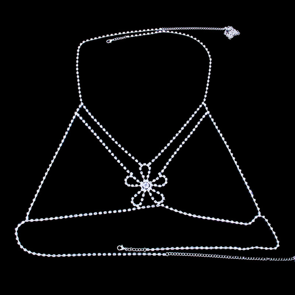 Bling Sexy Full Rhinestone Cross Body Chain Bra Necklace for Women Nightclub Luxury Crystal Chest Chain Breast Bra Body Jewelry