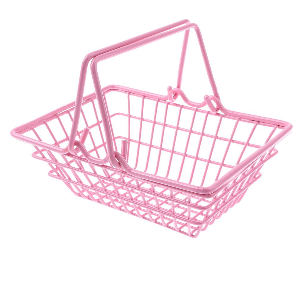 Kids Mini Metal Supermarket Shopping Basket for Kitchen Fruit Vegetable Food Grocery Storage Pretend Play Tools Toy Gifts Pink S