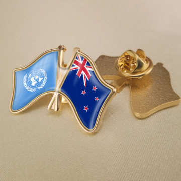 United Nations and New Zealand Crossed Double Friendship Flags Lapel Pins