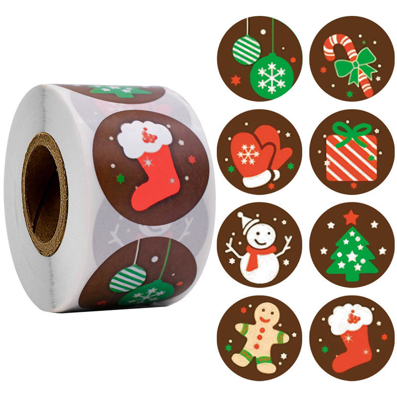 500pcs Christmas Candy Packaging Gift Boxes Labels Dragee Cupcake Box Cookie Bag Kraft Paper Sticker Chocolate Packaging Paper