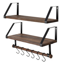 2 Packs Wood-Hanging Floating Storage Shelves with Hooks