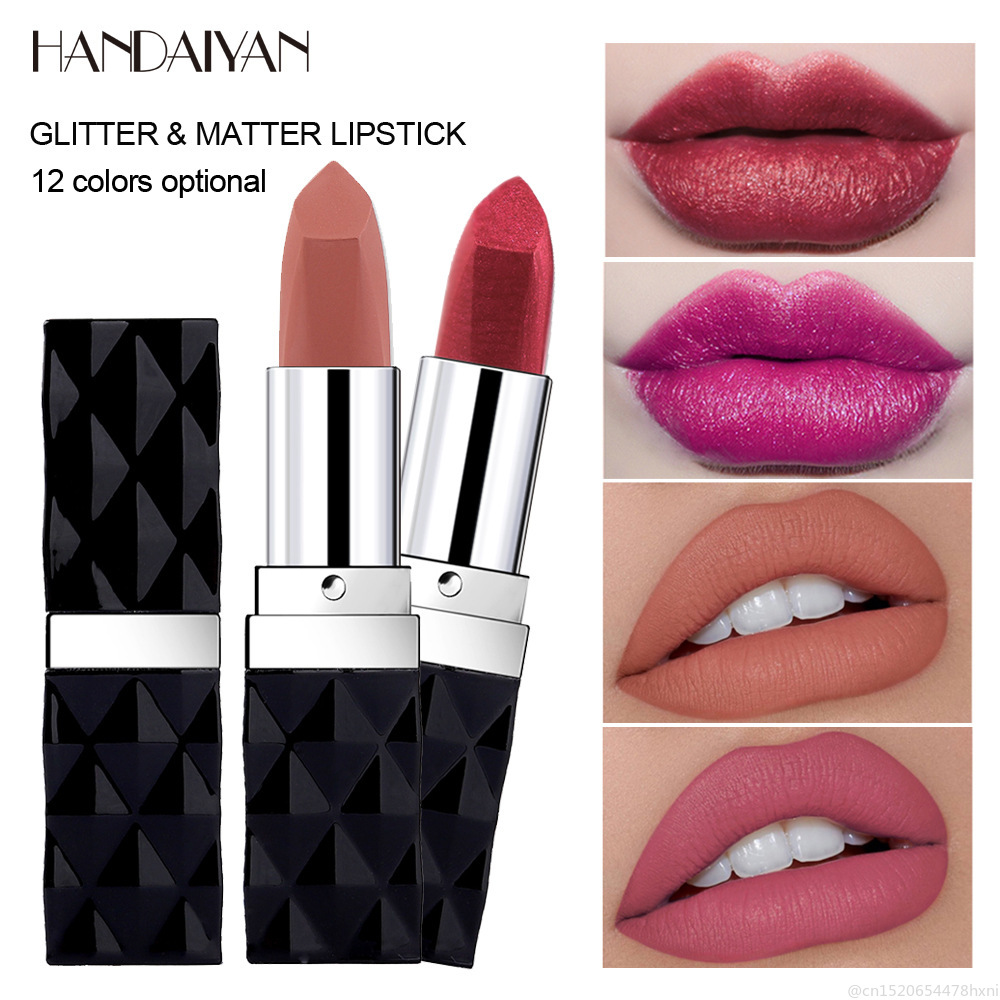 HANDAIYAN 12colors Matte Metal Lipstick Long-lasting Waterproof Glitter Shimmer Luxury Lipsgloss Makeup Korean Cosmetic