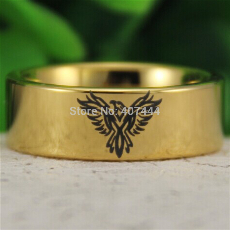 YGK Tungsten Ring YGK JEWELRY Hot Sales 8MM Gold Color Pipe Military Army Phoenix Design Men's Tungsten Wedding Ring
