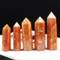 1pc Natural Sunstone Crystal Point Healing Stone Quartz Tower Orange Wand Ornament for Home Decor Reiki Energy Pyramid