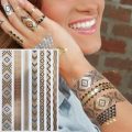 12 Sheets Gold Silver Metallic Temporary Tattoos for Women Tattoos Glitter Shimmer Designs Jewelry Tattoos Flash Tattoo Stickers