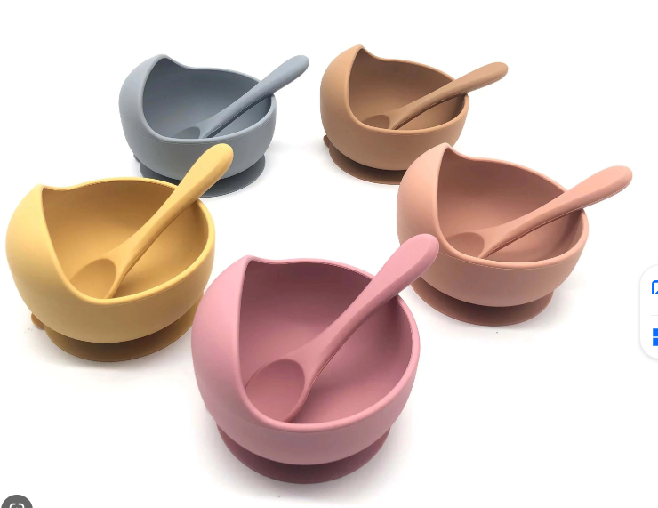 silicone kids bowl and spoon