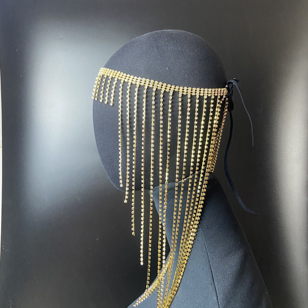 Luxury Rhinestone Forehead Long Tassel Head Chain Jewelry for Women Bling Crystal Hair Band Multi-Layer Hair Chain Accessories