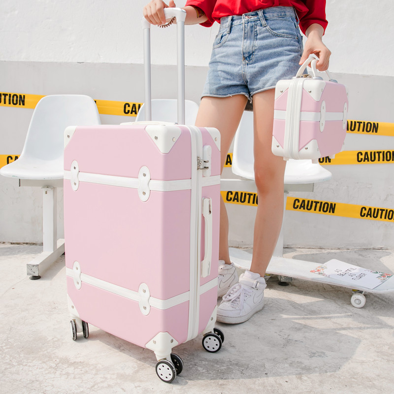 Luggage 20" 22" 24" 26" inch women hard retro rolling luggage set trolley baggage with cosmetic bag vintage suitcase for girls